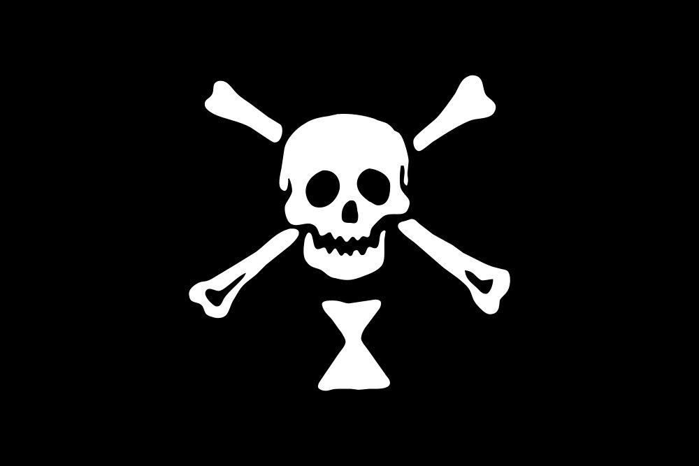Пиратский флаг с черепом, костями и песочными часами